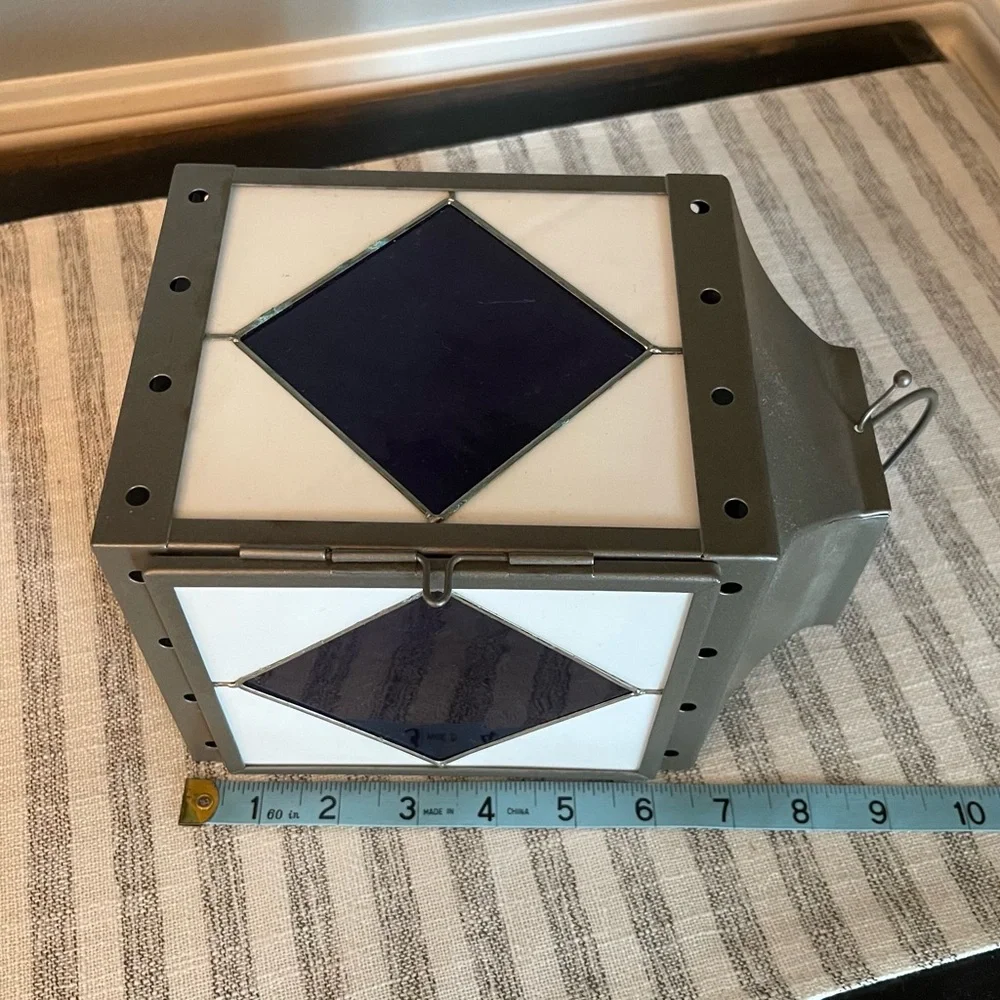 Elegant White & Blue Stain Glass Lantern
